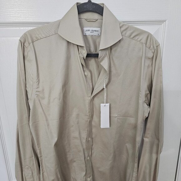 JOHN HENRIC Twill Shirt 15 - 38 Beige Shirts Office Work - Picture 1 of 1